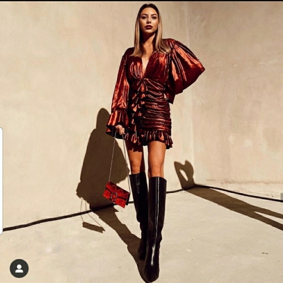 ZARA High Gloss Black Leather Heeled Knee High Boots Size 7.5 Bloggers Favorite - Picture 1 of 14
